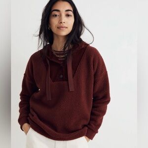 Madewell (RE)Sourced Size Small Maroon Hoodie Corduroy Teddy Fleece Sweater